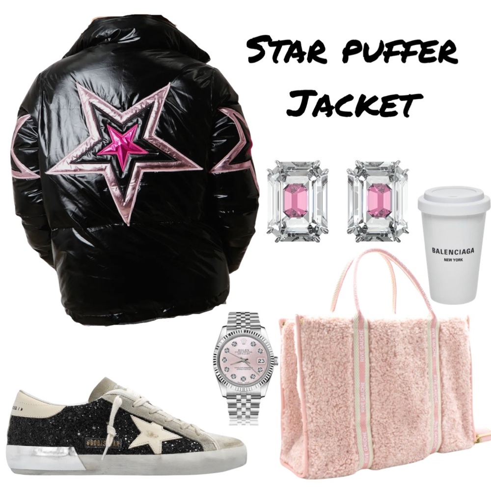Black & Pink Star Puffer Jacket